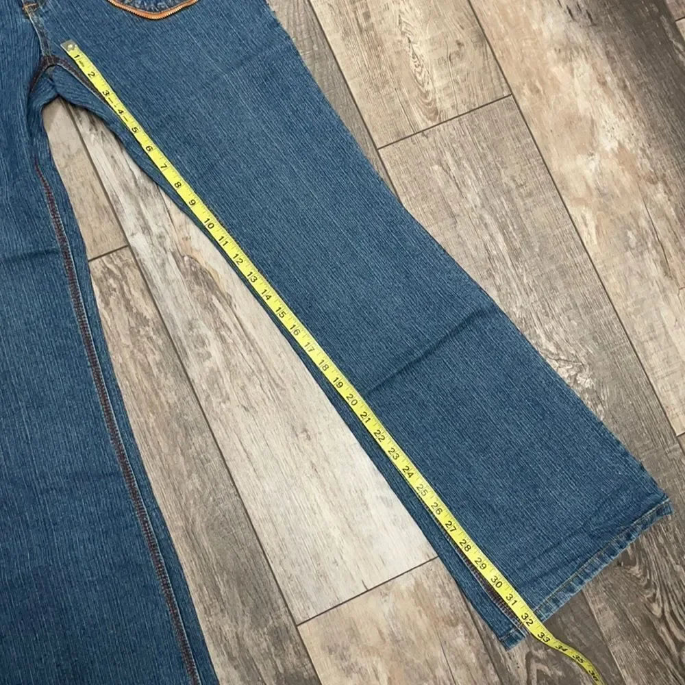 NWT Y2K G!nger Jeans Blue with Orange And Red Embroidered Stitching Size 10